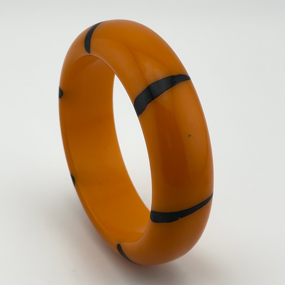 RARE Art Deco Bakelite Orange Tiger Stripe Black- Over Dye Bangle Bracelet